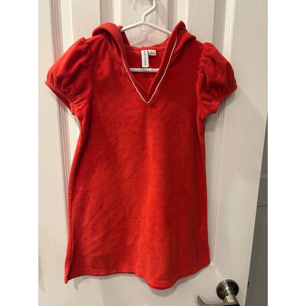 Janie and Jack Girls Red Terry Cloth Hooded Swim Cover Up Dress Size 5 k7008